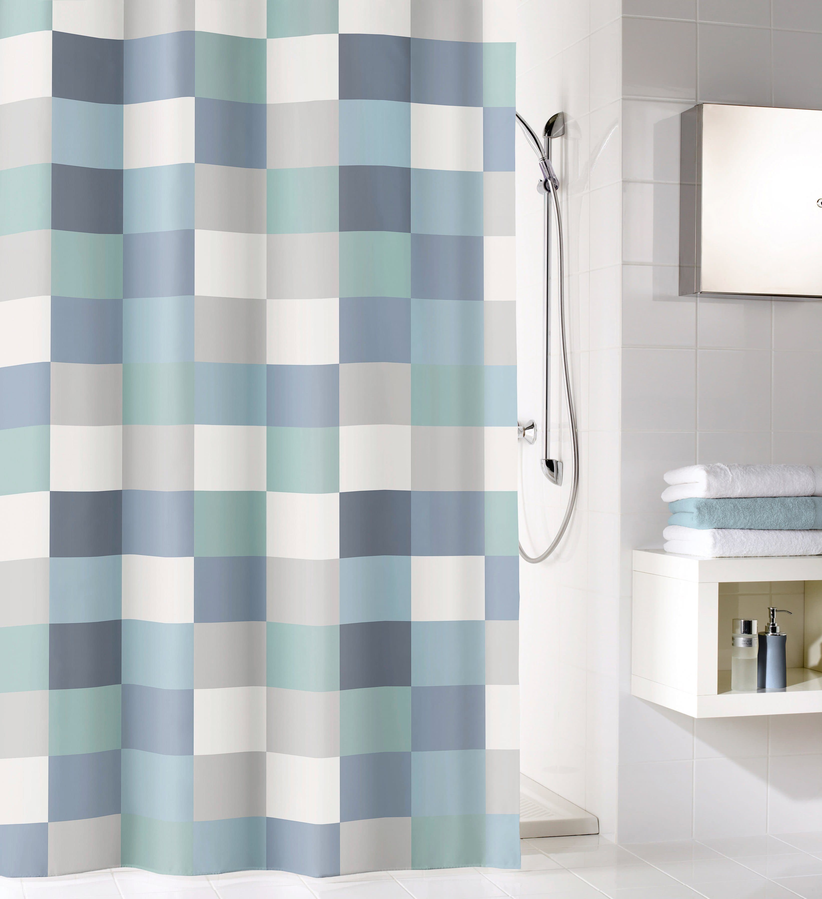 Kleine Wolke Duschvorhang Check Blau Polyester