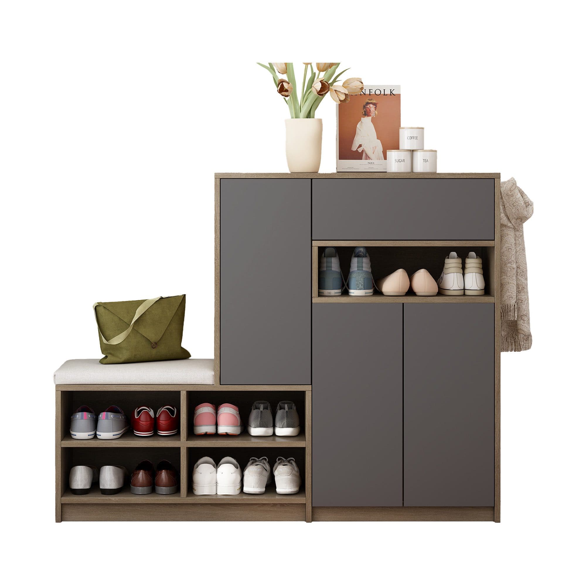 KLAM HOME Schuhschrank Weiß/Schwarz Spanplatte - Bild 2