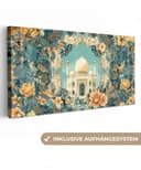 OneMillionCanvasses® Leinwandbild Panorama Taj Mahal - Ramadan - Blumen - Islamisch Bild 2