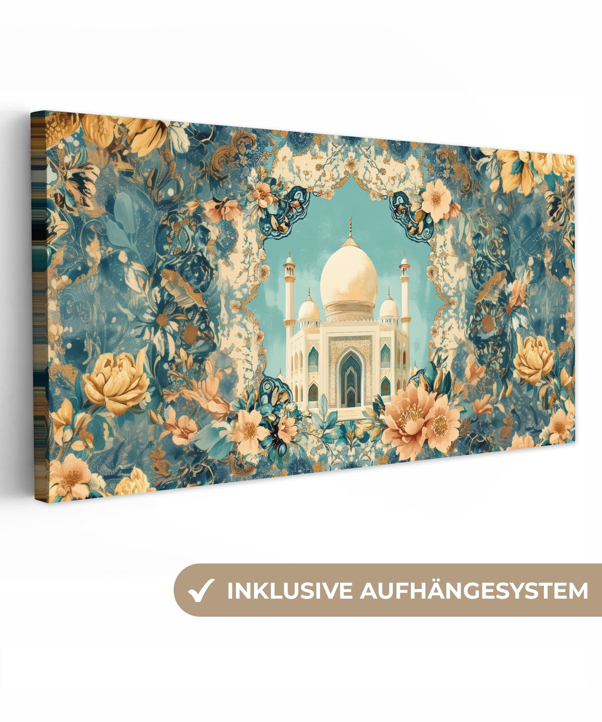 OneMillionCanvasses® Leinwandbild Panorama Taj Mahal - Ramadan - Blumen - Islamisch - Bild 2