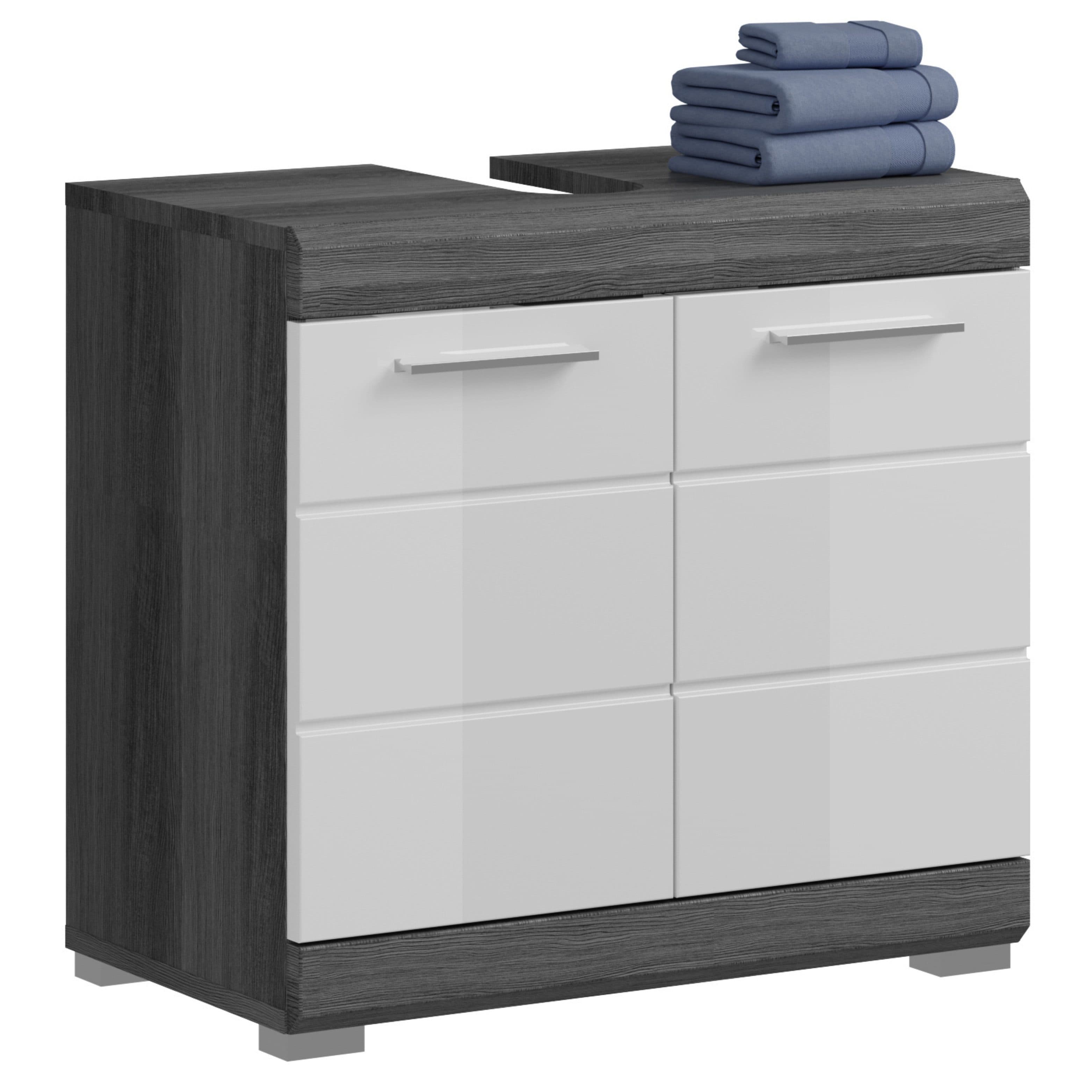 furnling Waschbeckenunterschrank Scott 2 Türen Rauchsilber Weiß - Bild 2