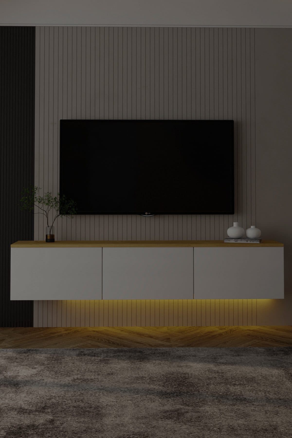 DEMA Home Neon LED-Wand-TV-Ständer Weiß Eiche Holzwerkstoff - Bild 2