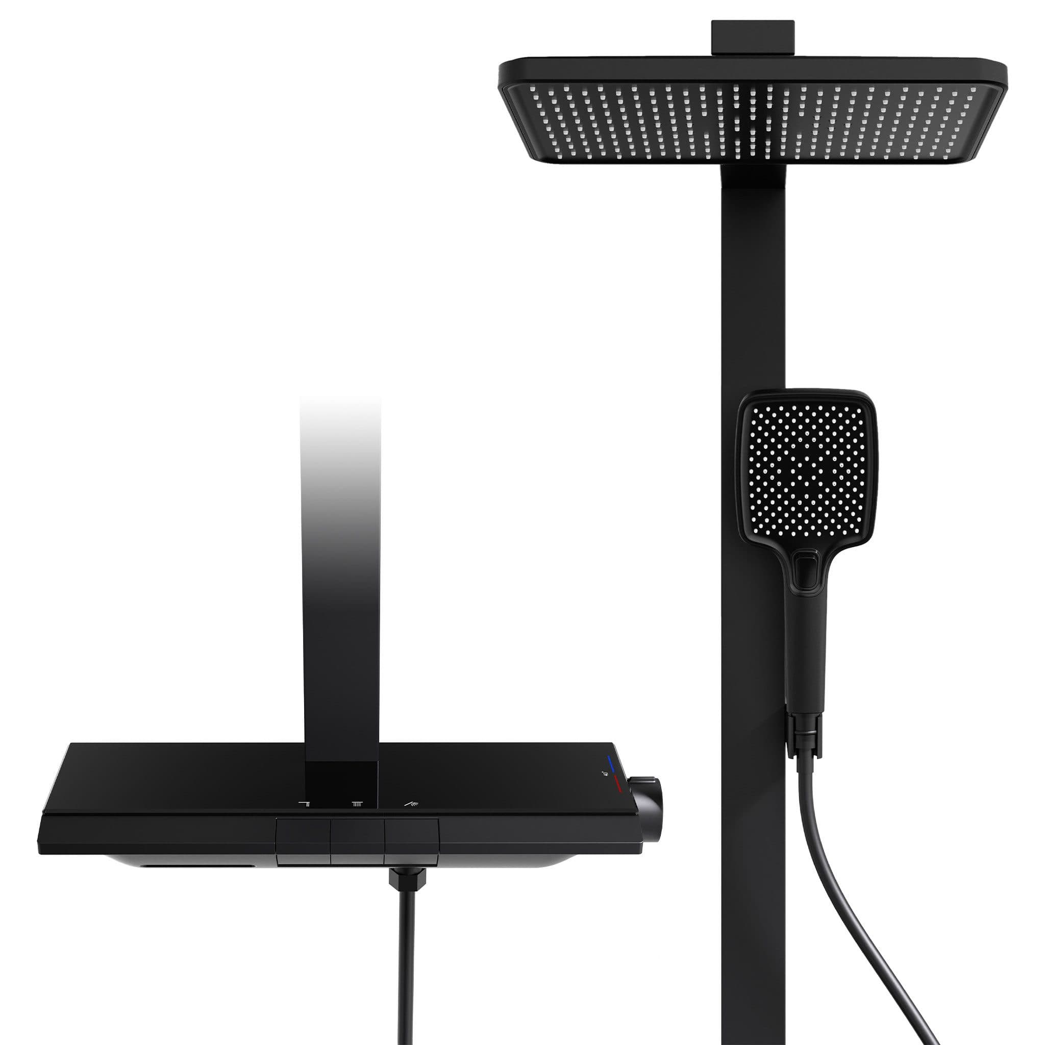 HOMELIVE Duschsystem mit Thermostat und Ablage Duschsäule mit Regendusche und Duscharmatur, mit Brausegarnitur und Kopfbrause, 30cm Kopfbraus, Schwarz - Bild 2