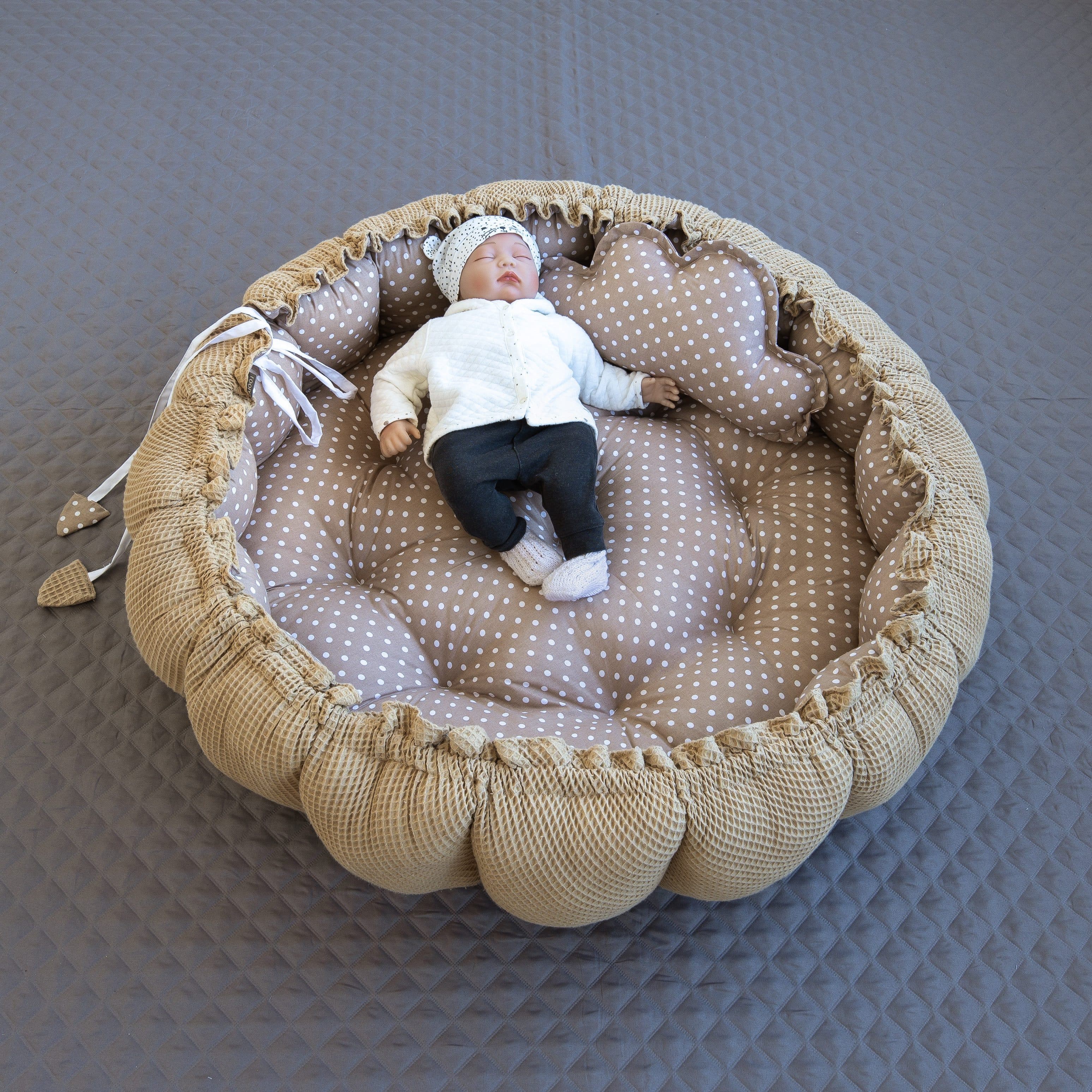 Loolay Bettnestchen XXL Premium Waffelpique Braun/Beige + Kissen - Bild 2