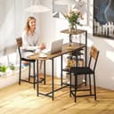 HOMCOM Bartisch-Set mit klappbarem Tisch und 2 Barhockern Braun Bild 2