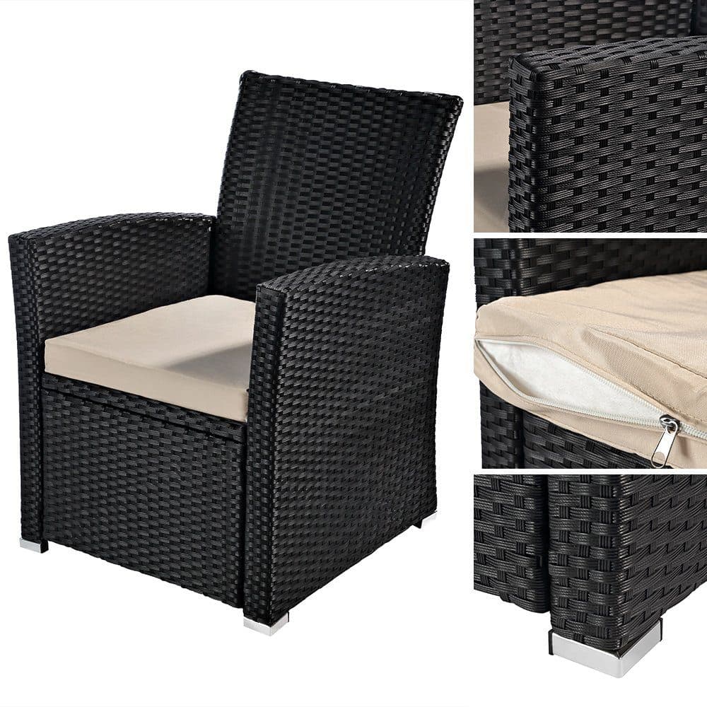 Feel2Home Gartensessel 6er Set Schwarz/Beige Polyrattan - Bild 2