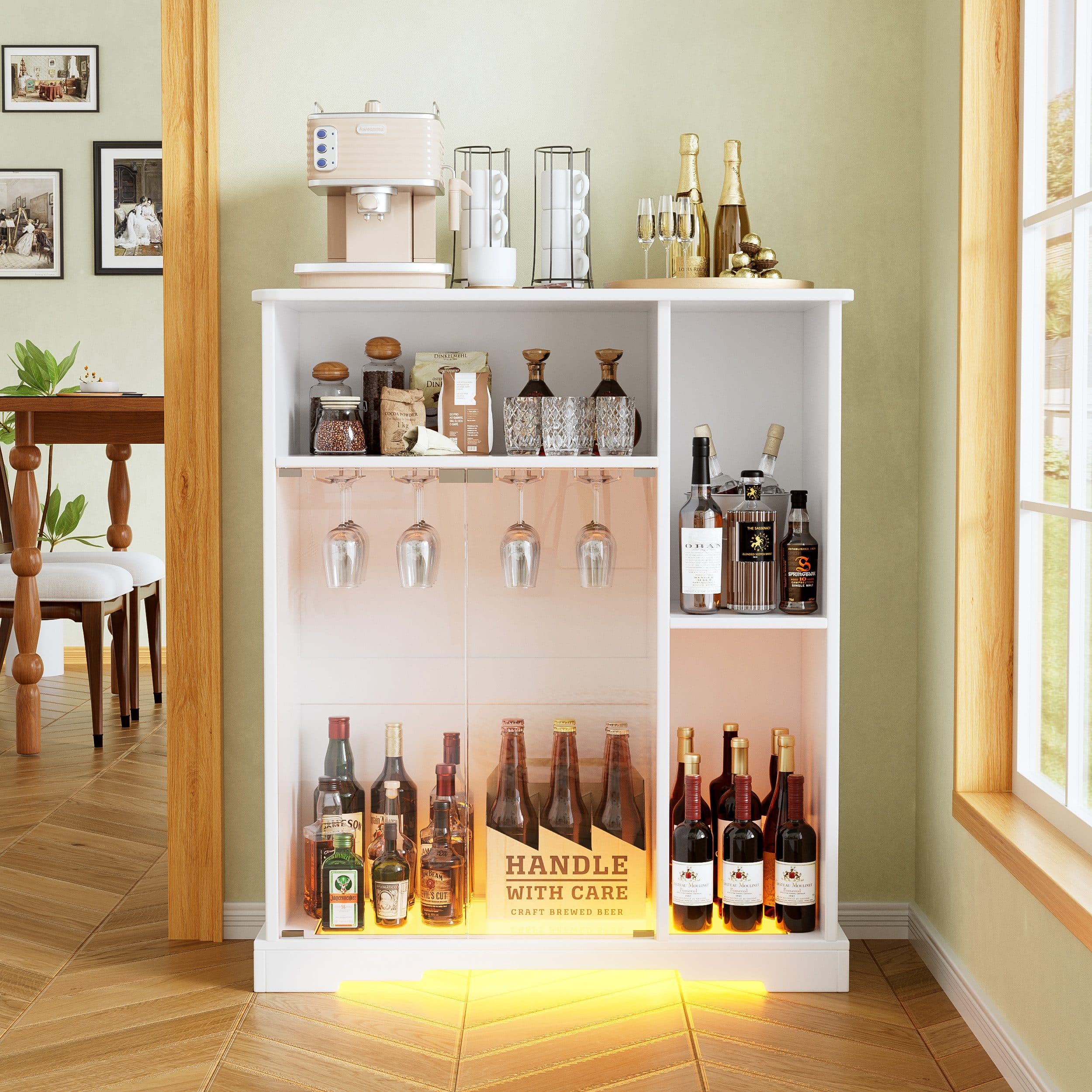TWSOUL Weinschrank mit LED-Beleuchtung & Glastür – Barschrank in Weiß - Bild 2