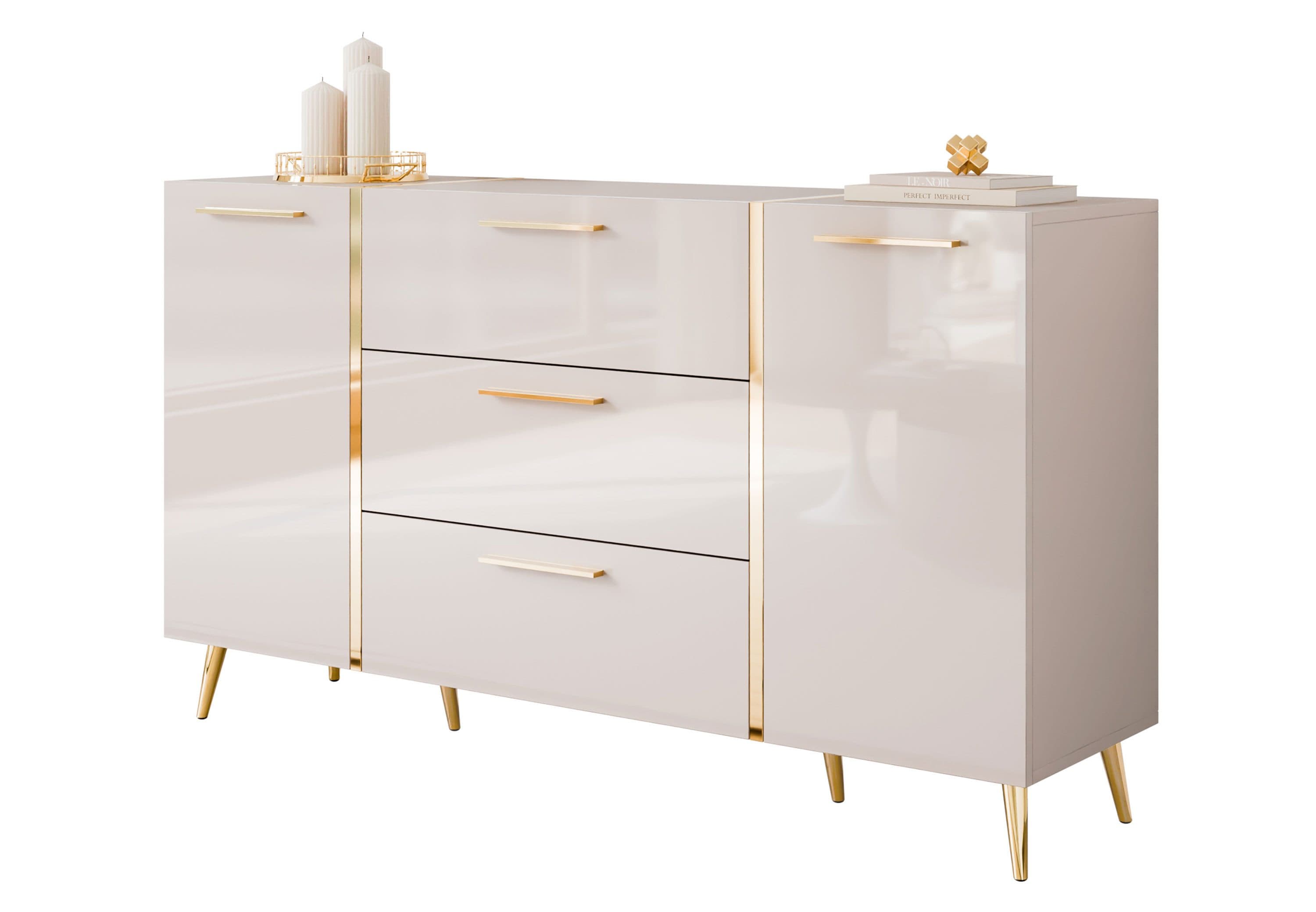 Lookway Kommode ONYX Kaschmir Weiß Gold Hochglanz - Bild 2