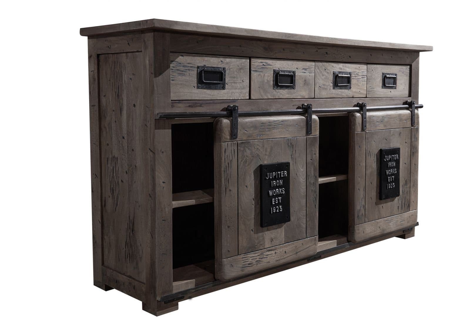 Massivmoebel24 Sideboard RAILWAY Mango grau lackiert Industrial - Bild 2