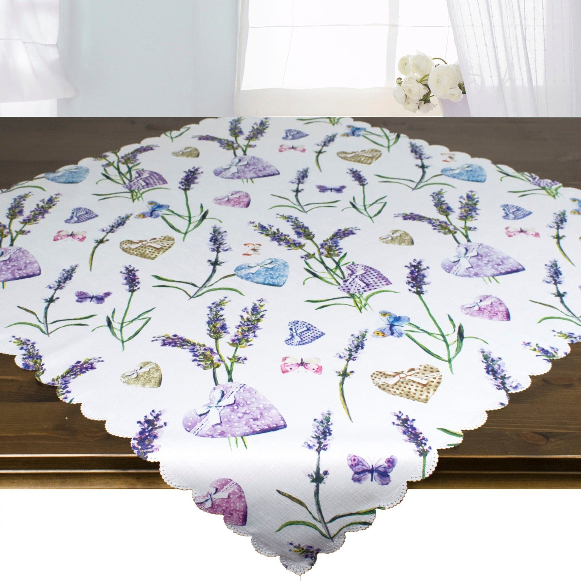 Delindo Lifestyle Mitteldecke Lavendel Weiß Strukturgewebe - Bild 2