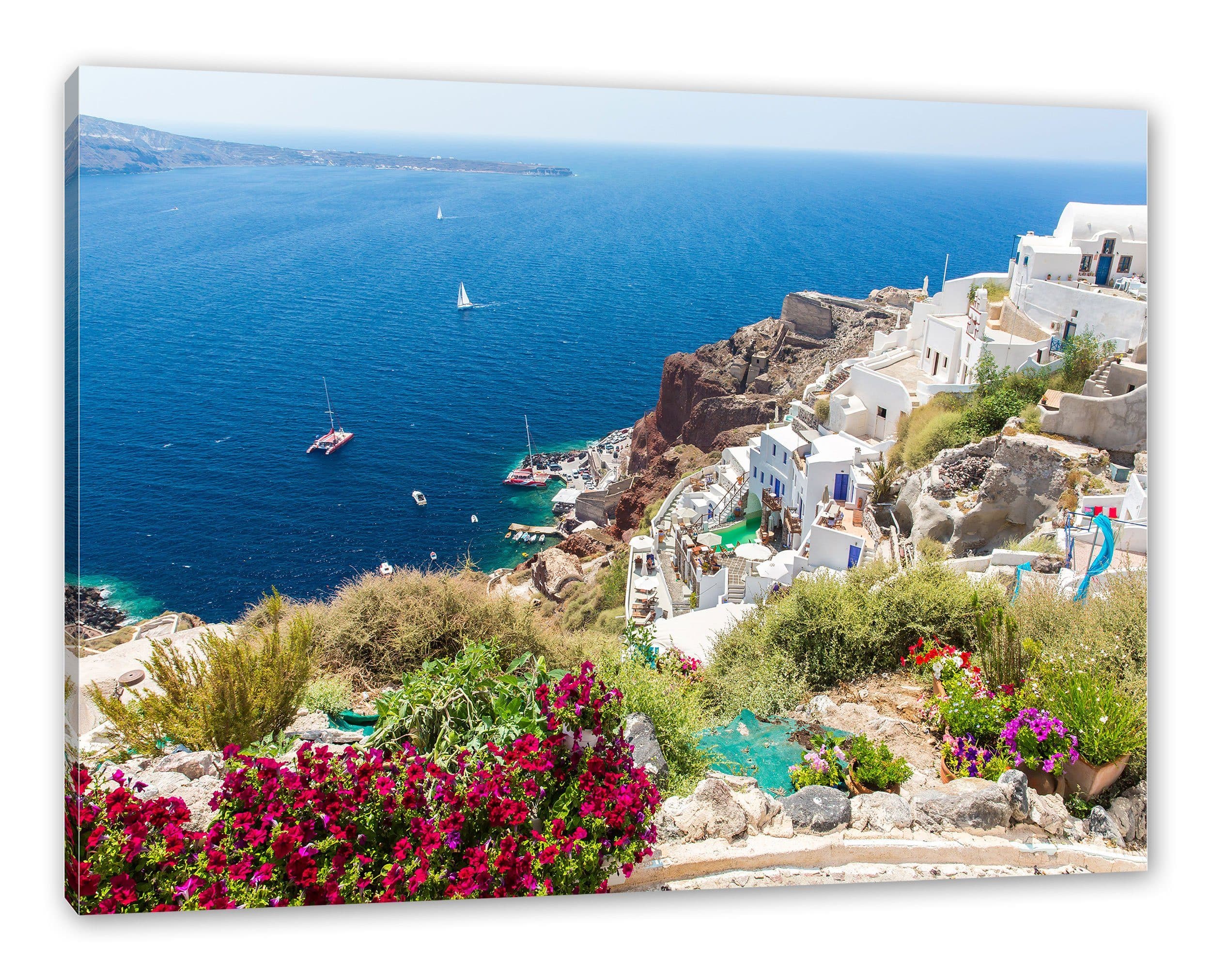 Pixxprint Leinwandbild Griechische Küste Bunt - Bild 2