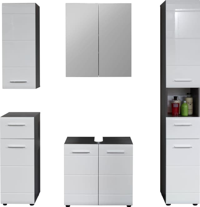 Hochglanz- oder Holzoptik Badezimmerschränke - 5-teiliges Set