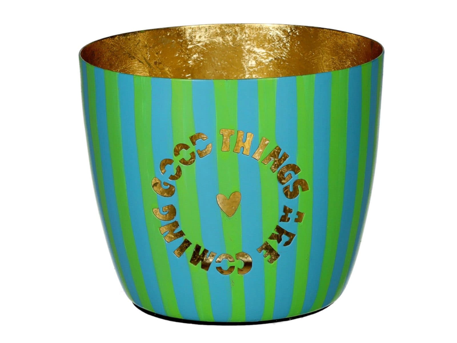 Giftcompany Windlicht Madras M grün/gold mit Schriftzug Good Things