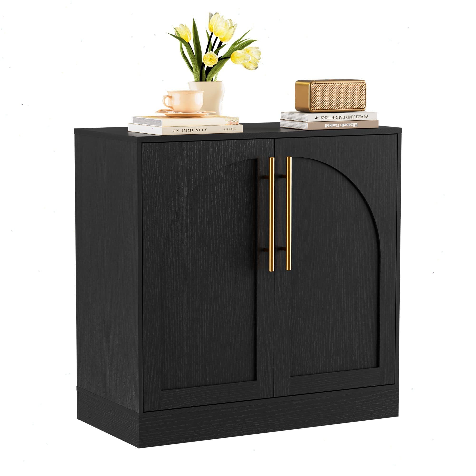 UEV Sideboard Buffetschrank mit 2 Türen Schwarz/Beige MDF - Bild 2