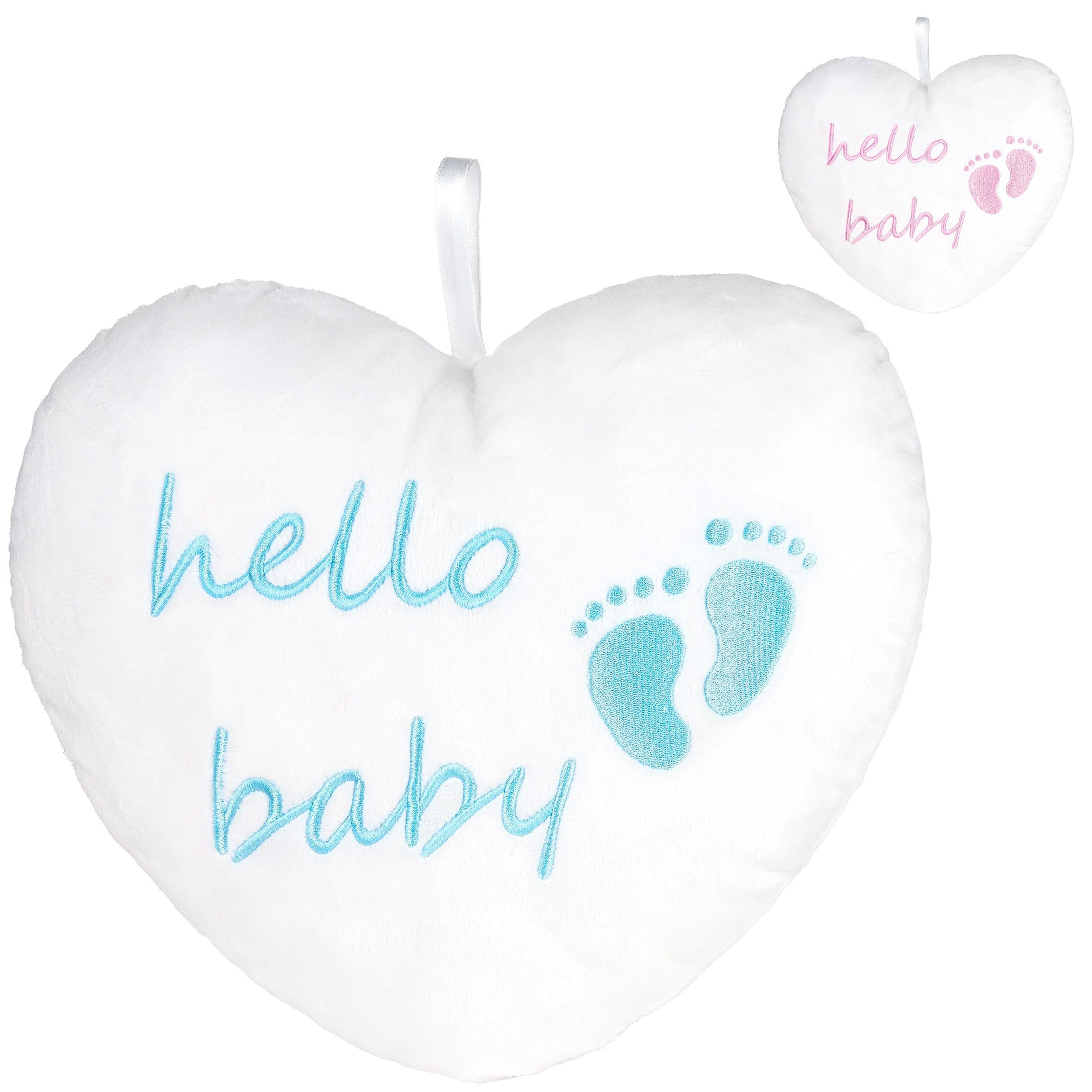 BRUBAKER Dekokissen Plüschherz Hello Baby Hellblau Weiß - Bild 2