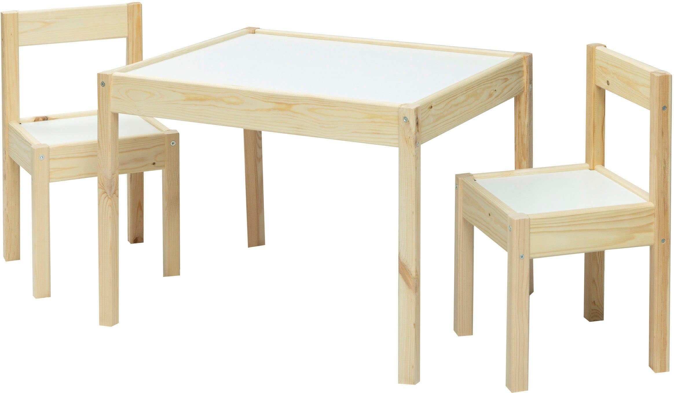 BABYGO Kindersitzgruppe Natur Beige 1 Tisch 2 Stühle Massivholz - Bild 2