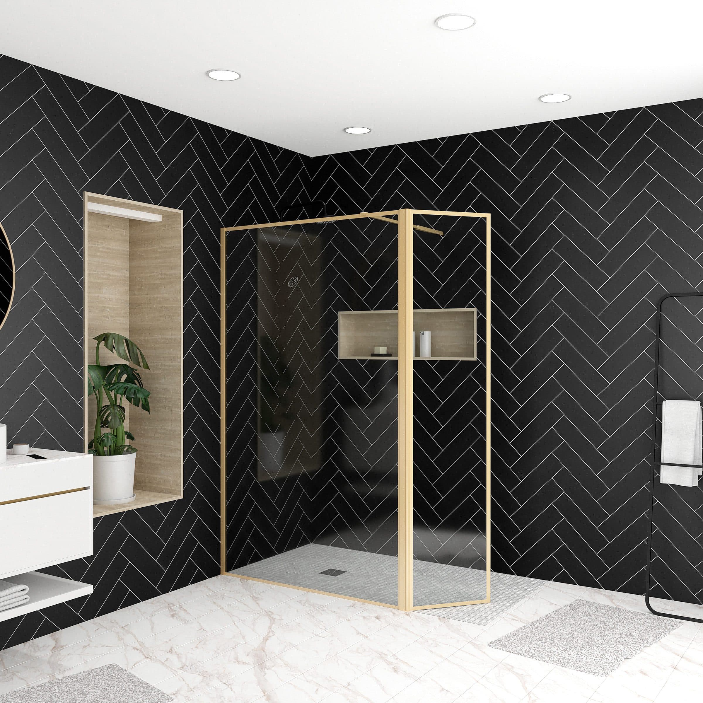 Marwell Walk-in-Dusche Golden Frame mit schwenkbarer Tür und Glas - Bild 2