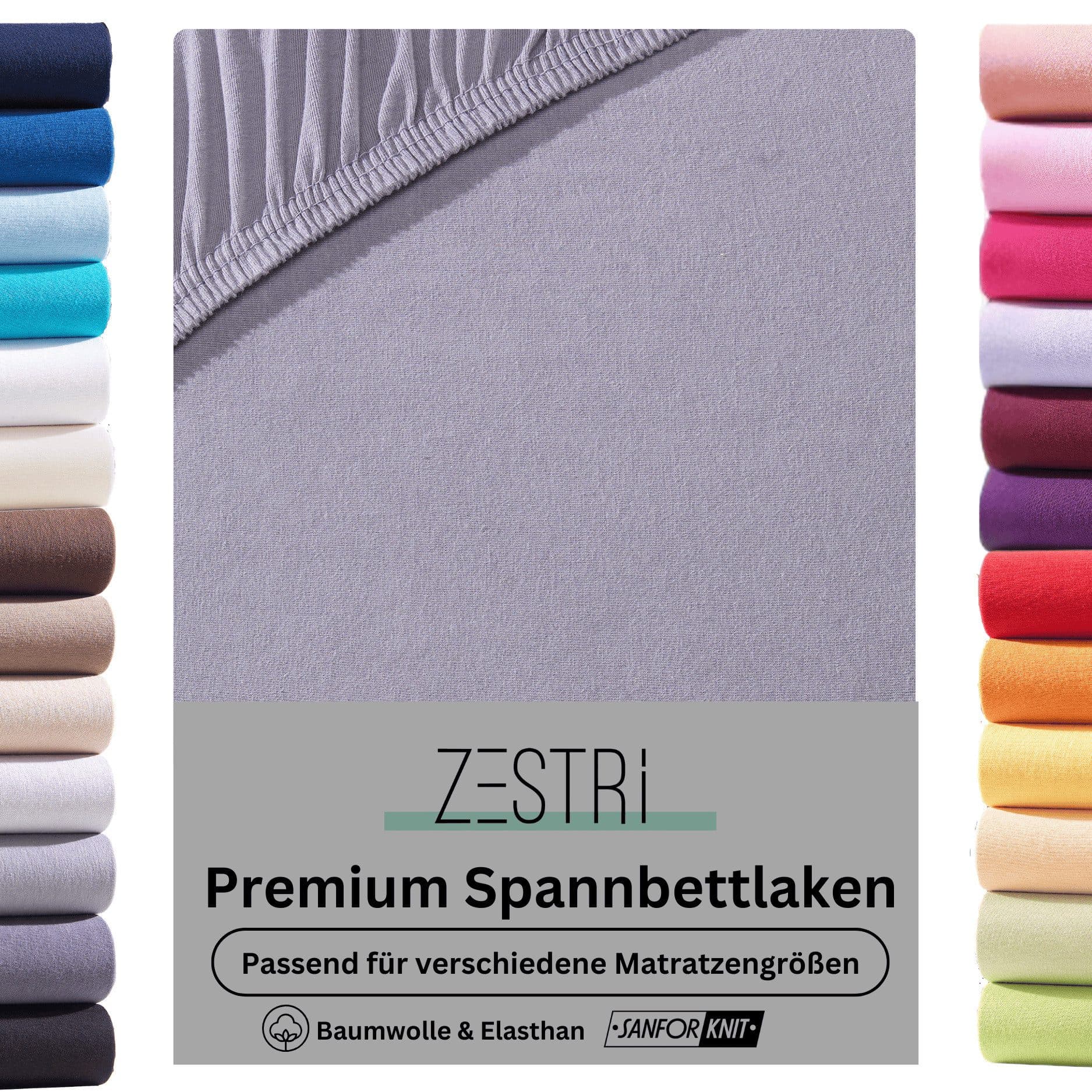 Zestri Spannbettlaken Grau Baumwolle Elasthan Rundumgummi - Bild 2