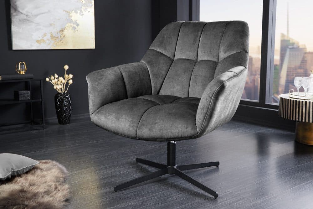 riess-ambiente Loungesessel PAPILLON Grau Samt 360° drehbar höhenverstellbar - Bild 2