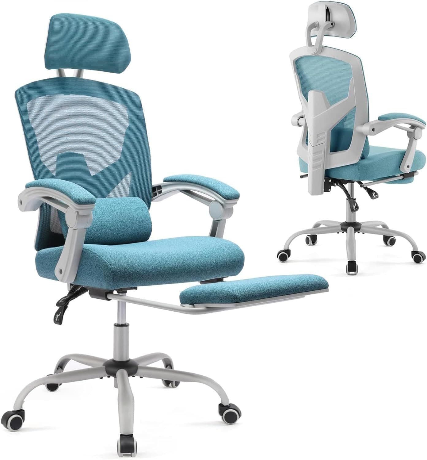 DUMOS Bürostuhl Ergonomisch Schreibtischstuhl Atmungsaktiver Netzbezug Blau - Bild 2