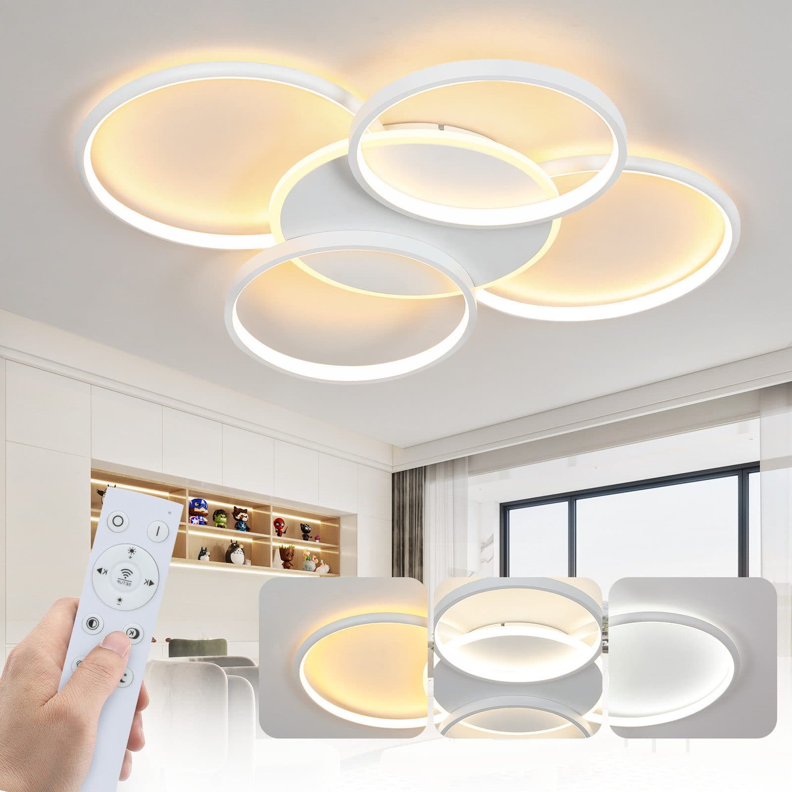 ZMH Deckenleuchte Modern 4/5 Flammig Ringoptik Design 37/70W LED 3000-6500K 67cm Dimmbar Fernbedienung - Bild 2