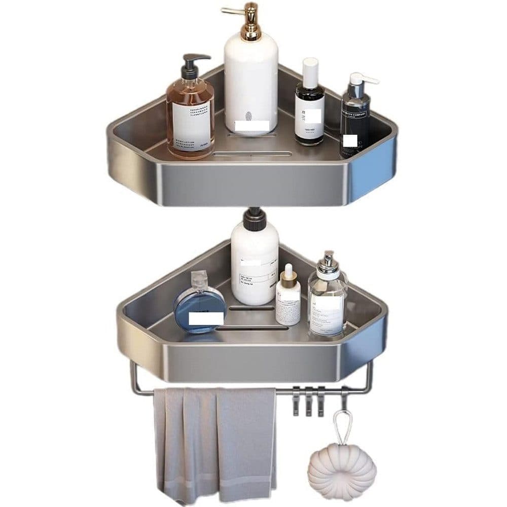 TUWENA Duschablage Ohne Bohren, 2 Stück Aluminium Duschregal mit Halter und Haken, Rostbeständiger Duschkorb - Bild 2