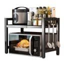 Refined Living Standregal Verstellbares Mikrowellenregal 40–60 cm, mit 6 Haken, Küchenregal Schwarz Bild 2