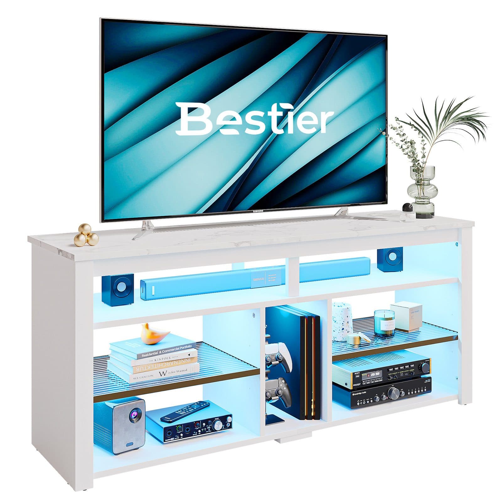 Bestier Lowboard TV-Schrank Weiß/Schwarz LED-Beleuchtung - Bild 2
