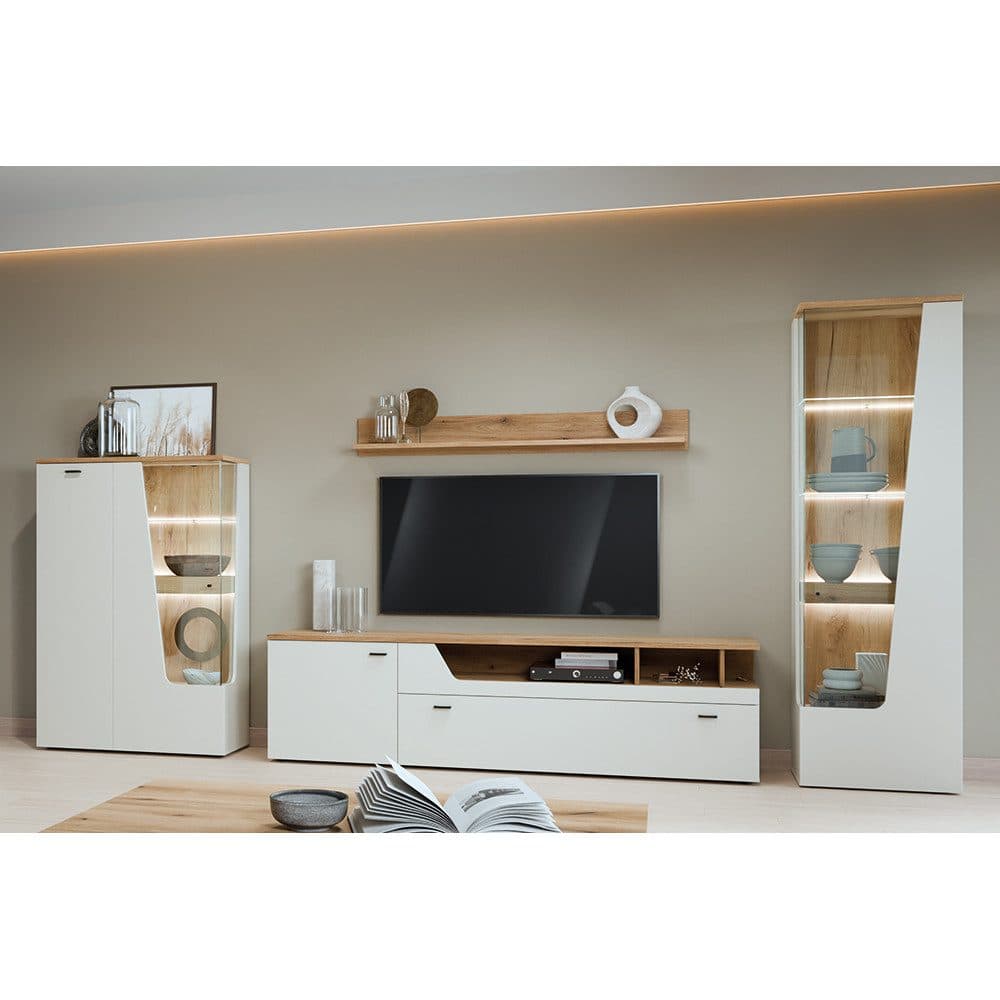 Lomadox Wohnwand CARMONA-129 Kaschmir & Eiche LED-Beleuchtung