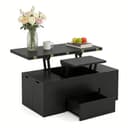 KOMFOTTEU 3-in-1 Couchtisch mit 4 Hockern & Schublade Schwarz/Weiß Bild 2