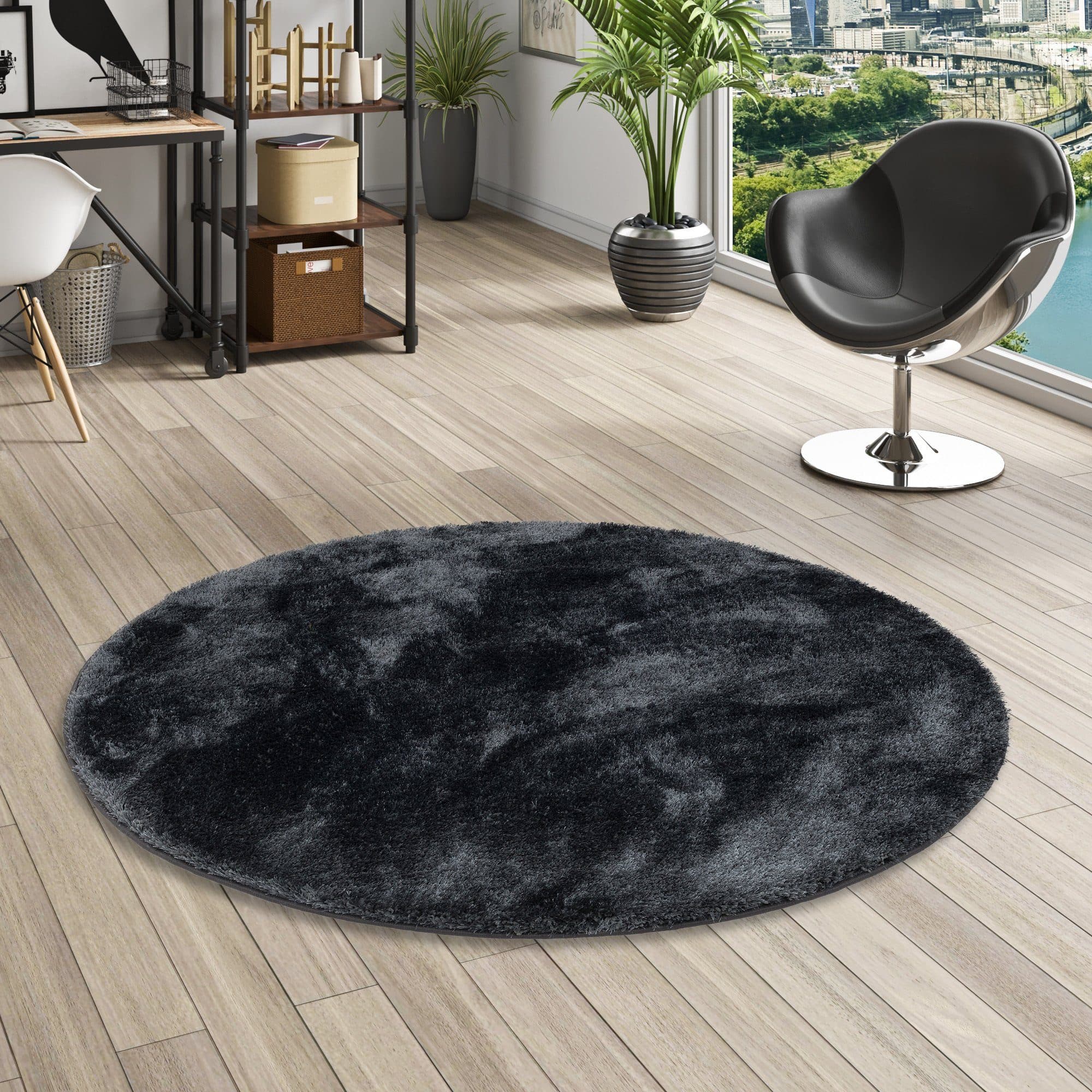 Snapstyle Hochflor-Teppich Shaggy Rund Anthrazit 48mm - Bild 2