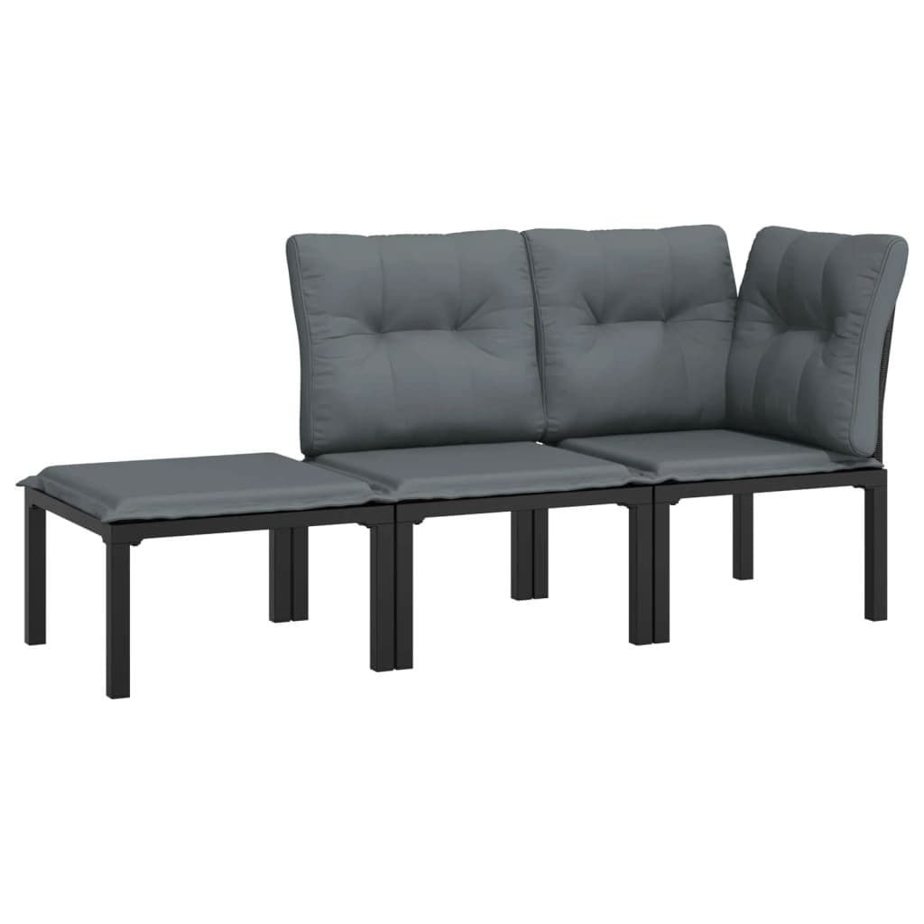 vidaXL Garten-Lounge-Set 3-tlg. Schwarz Grau PE-Rattan mit Kissen - Bild 2