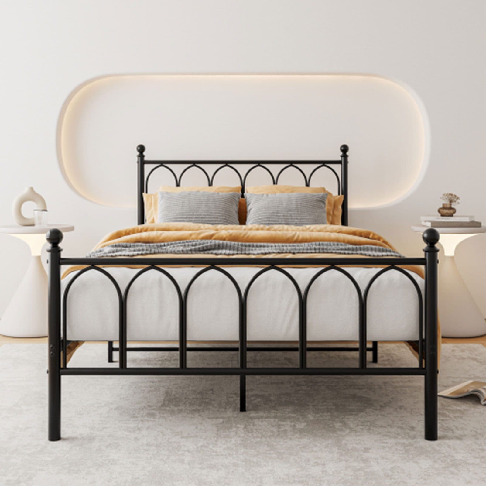 REDOM Metallbett Einzelbett Schwarz mit Lattenrost und Bettkasten - Bild 2