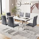 Merax Freischwinger 4er Set Esszimmerstuhl Weiß Silber Kunstleder Bild 2