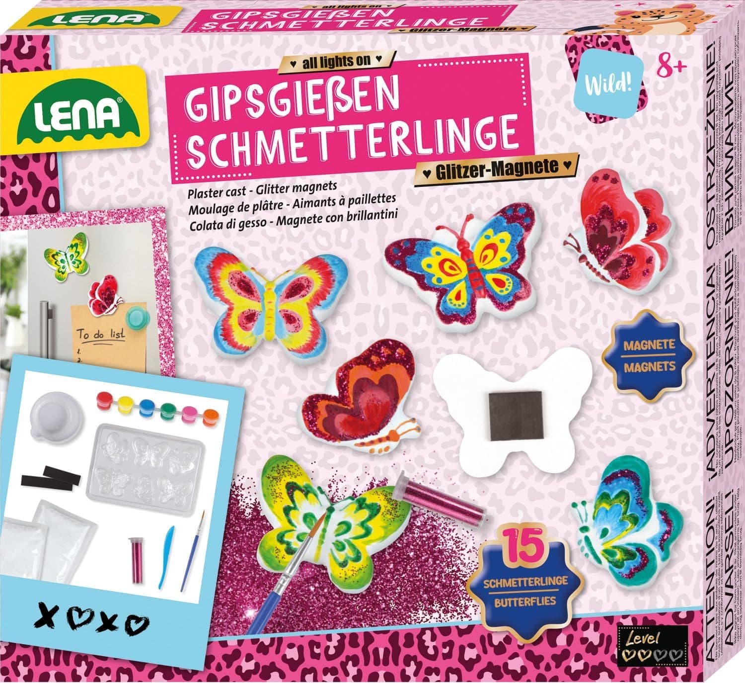 Lena® Gipsgießen Glitter Schmetterlinge - Kreatives Bastelset für Kinder ab 8 Jahren
