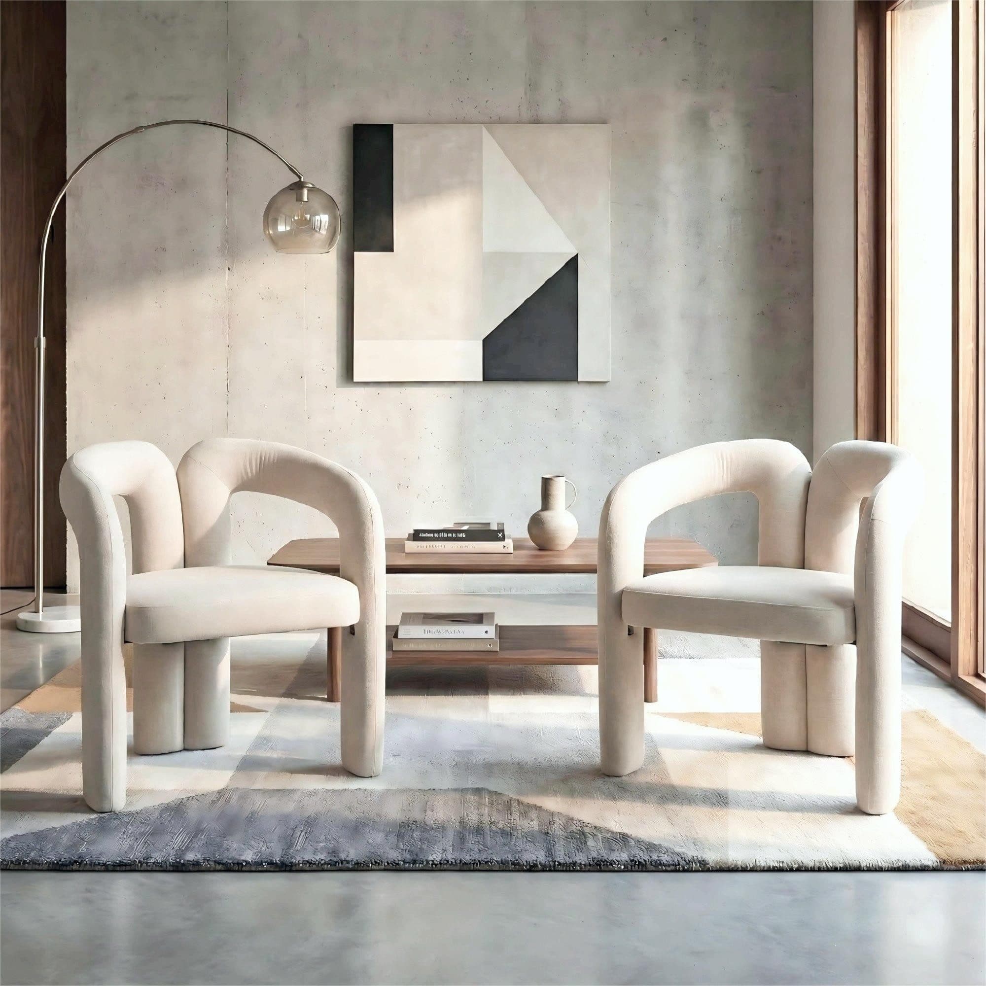 LVHOM Armlehnstuhl M-Form Beige Samt - Bild 2