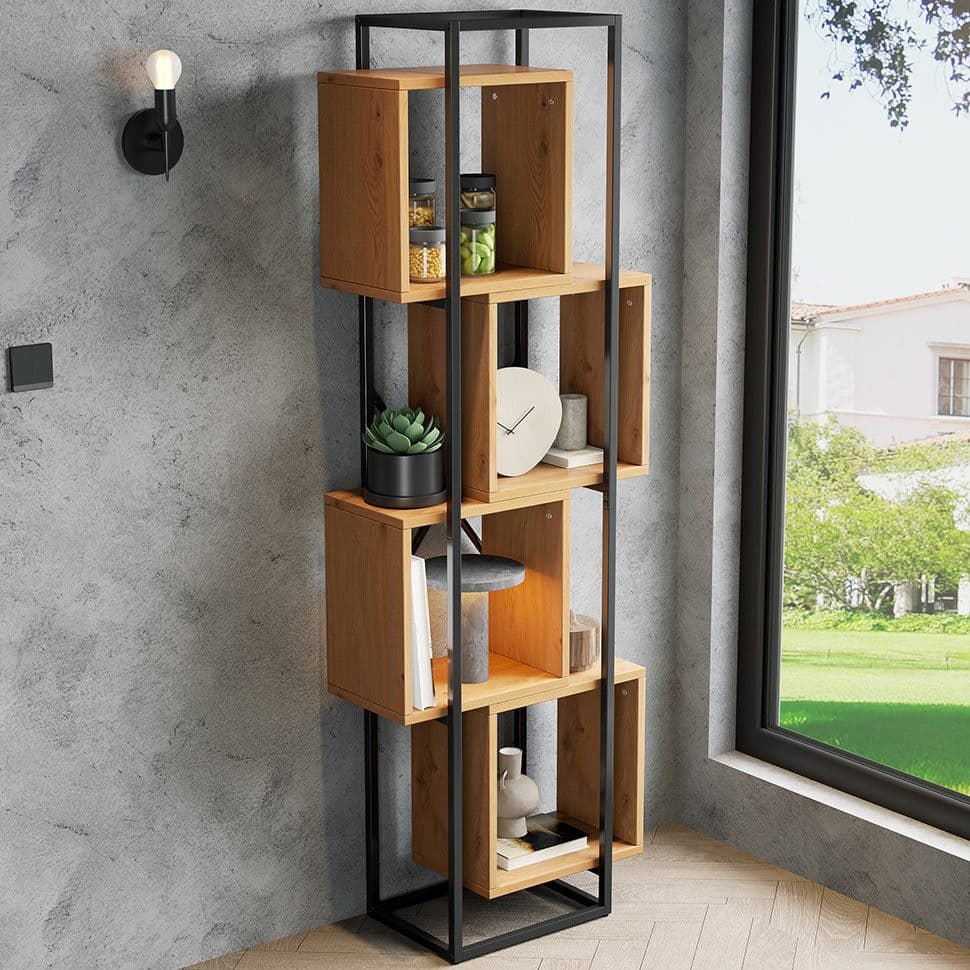 HAUSS SPOLE Bücherregal 4 Fächer Schwarz Braun MDF Metall - Bild 2