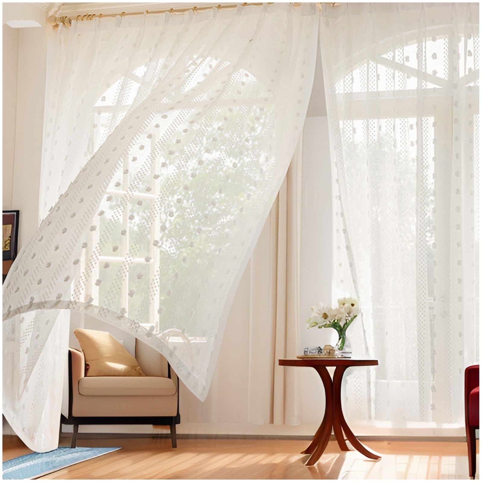 Qelus Gardine Transparent Weiß mit Pompom - 2 Stück Modern - Bild 2
