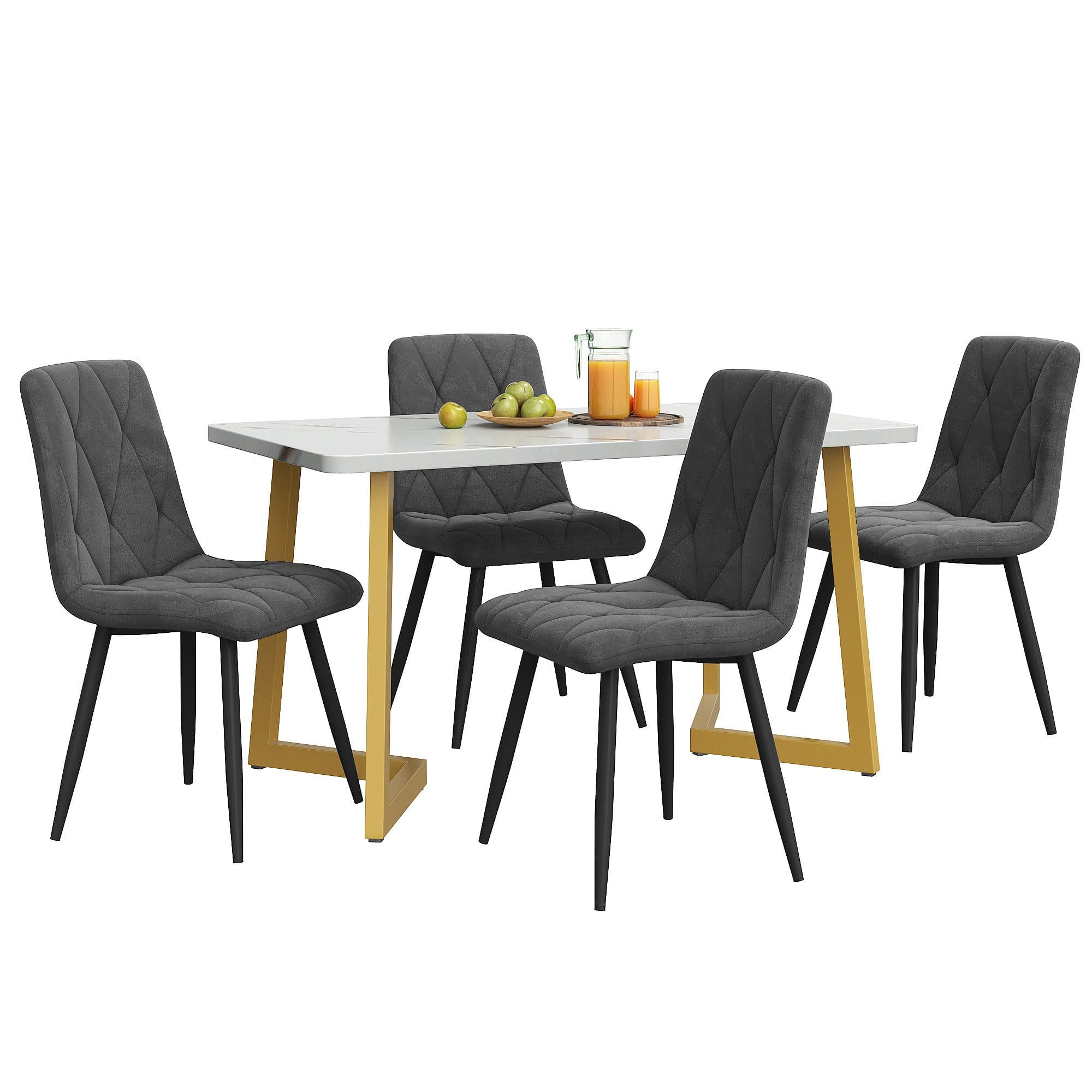 HAUSS SPOLE Essgruppe 5-tlg. mit 4 Samtstühlen Grau/Gold - Bild 2