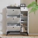 Flieks Schuhschrank mit 3 Klappen, 1 Schublade und 1 Tür Weiß/Schwarz Bild 2