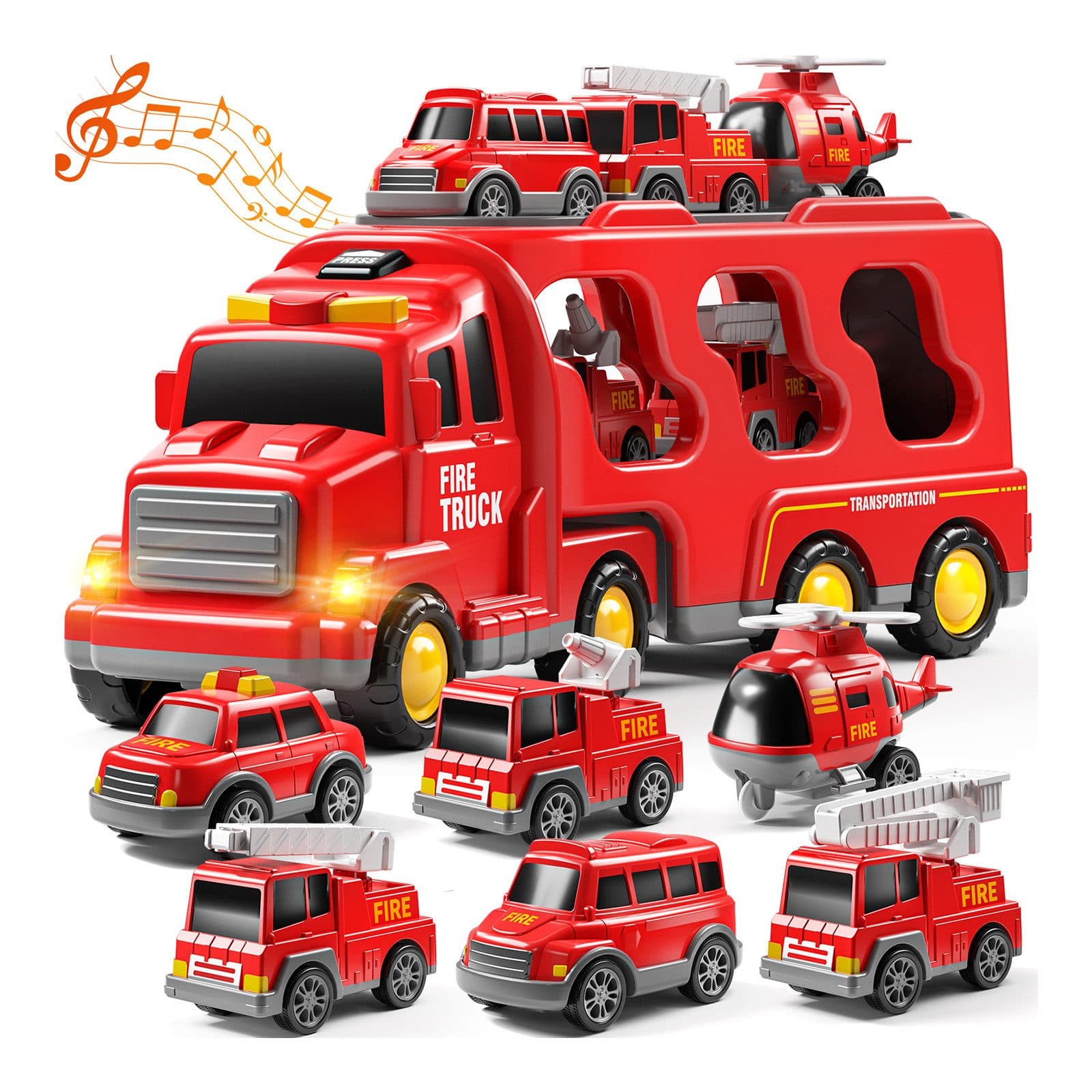 TEMI Spielzeug-Auto 7 Pack Träger LKW Transport Stadtfahrzeuge Spielzeug - Bild 2