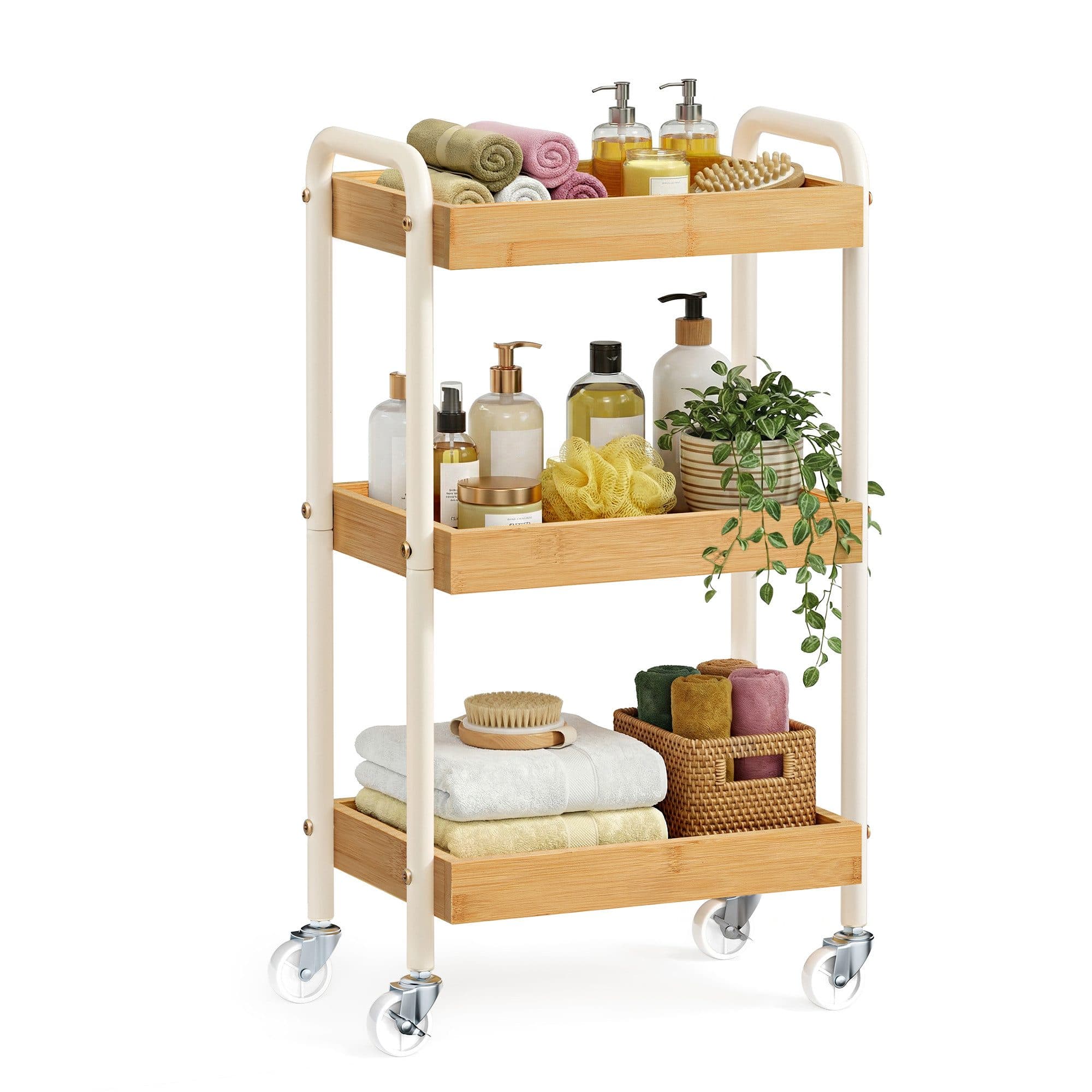 SONGMICS Beistellwagen Bambus Beige Küchenregal mit Griffen - Bild 2