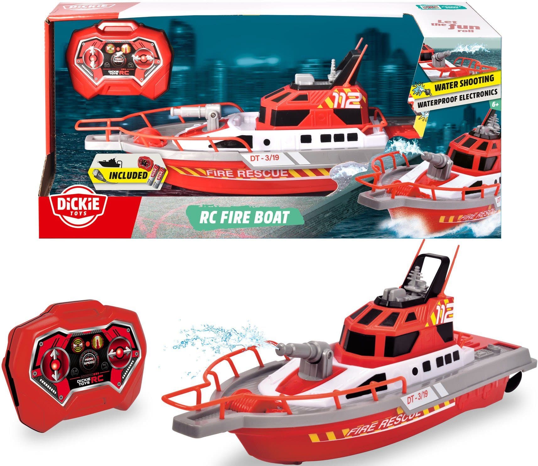 Dickie Toys RC-Boot Feuerwehrboot Rot mit Wasserspritzfunktion und Fernbedienung - Bild 2