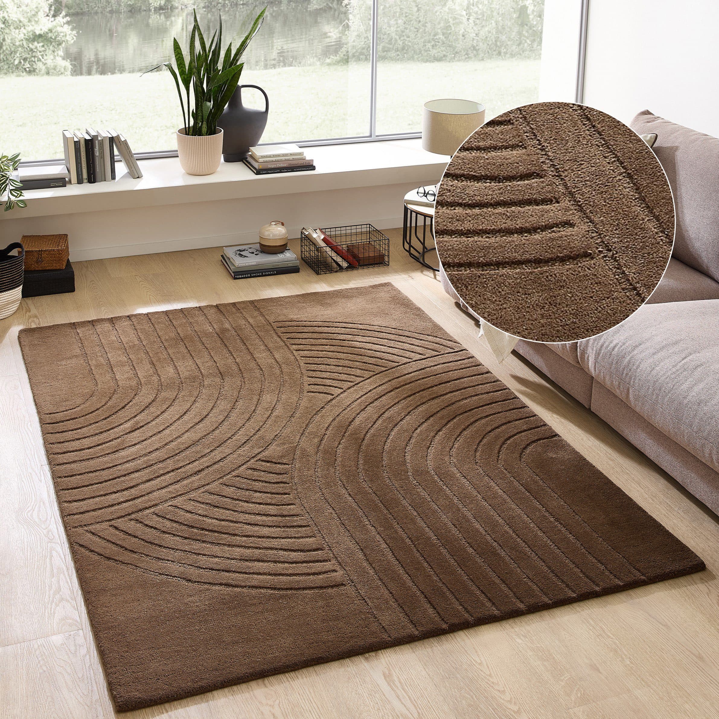 OTTO HOME Wollteppich Gabbo Design Braun Handgetuftet Hoch-Tief-Effekt - Bild 2