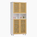 MSMASK Hochschrank Badezimmerschrank 4 Bambustüren Weiß Bild 2