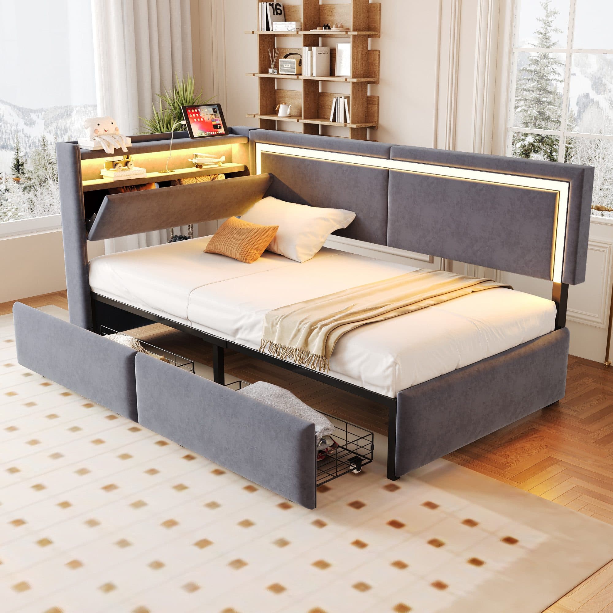STILVORA Schlafsofa 90x200 Dunkelgrau mit LED und USB - Bild 2