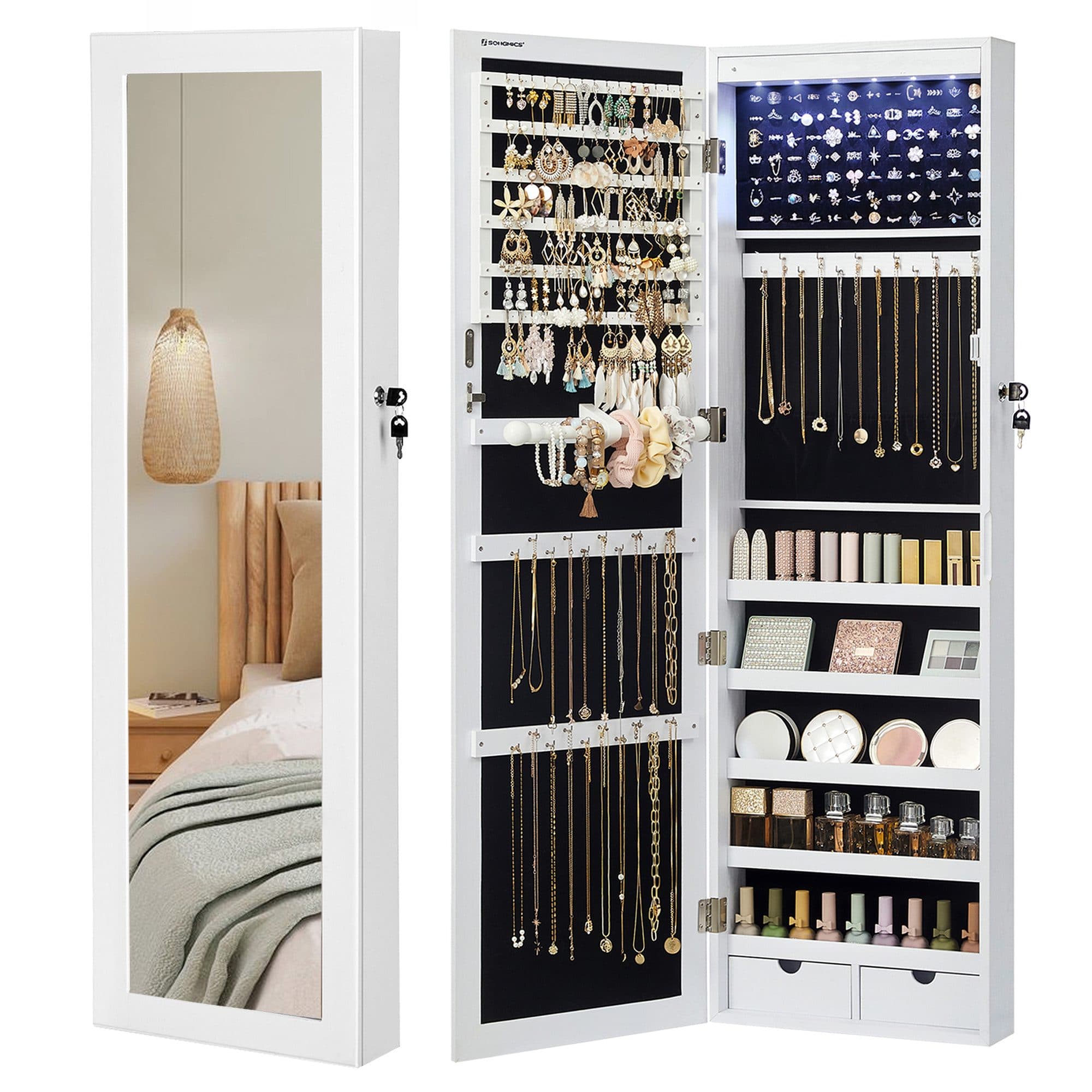SONGMICS Schmuckschrank mit LED und Spiegel Weiß - Bild 2