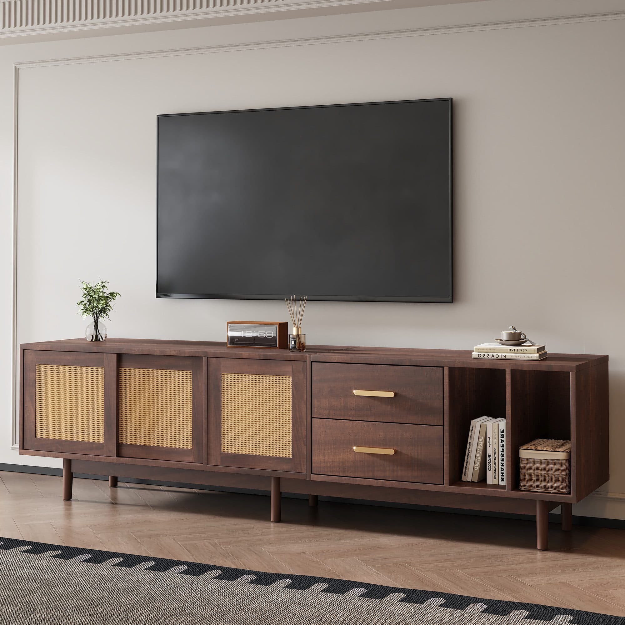 Merax Lowboard Rattan Fernsehtisch TV-Schrank Braun - Bild 2