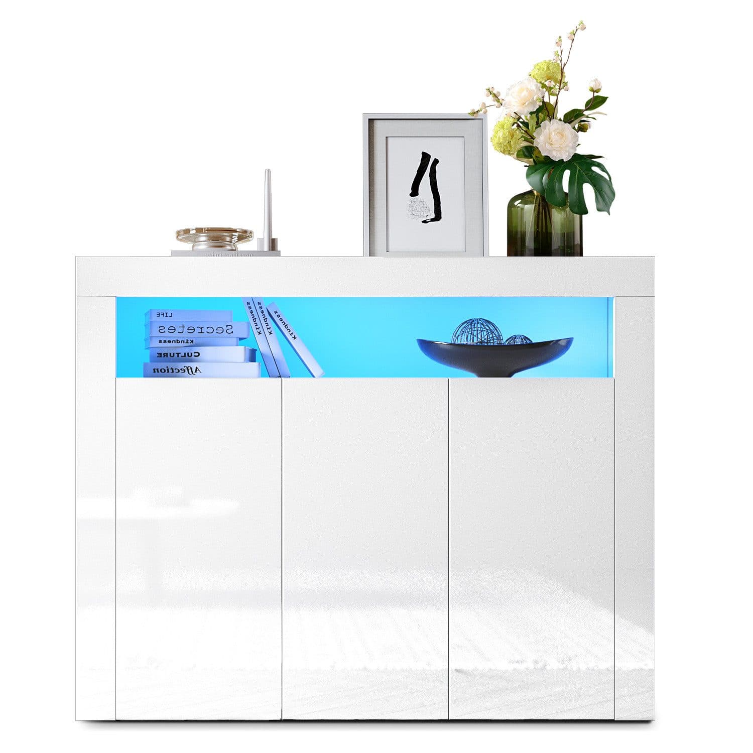 SONNI Kommode Sideboard Weiß Hochglanz mit LED Beleuchtung - Bild 2