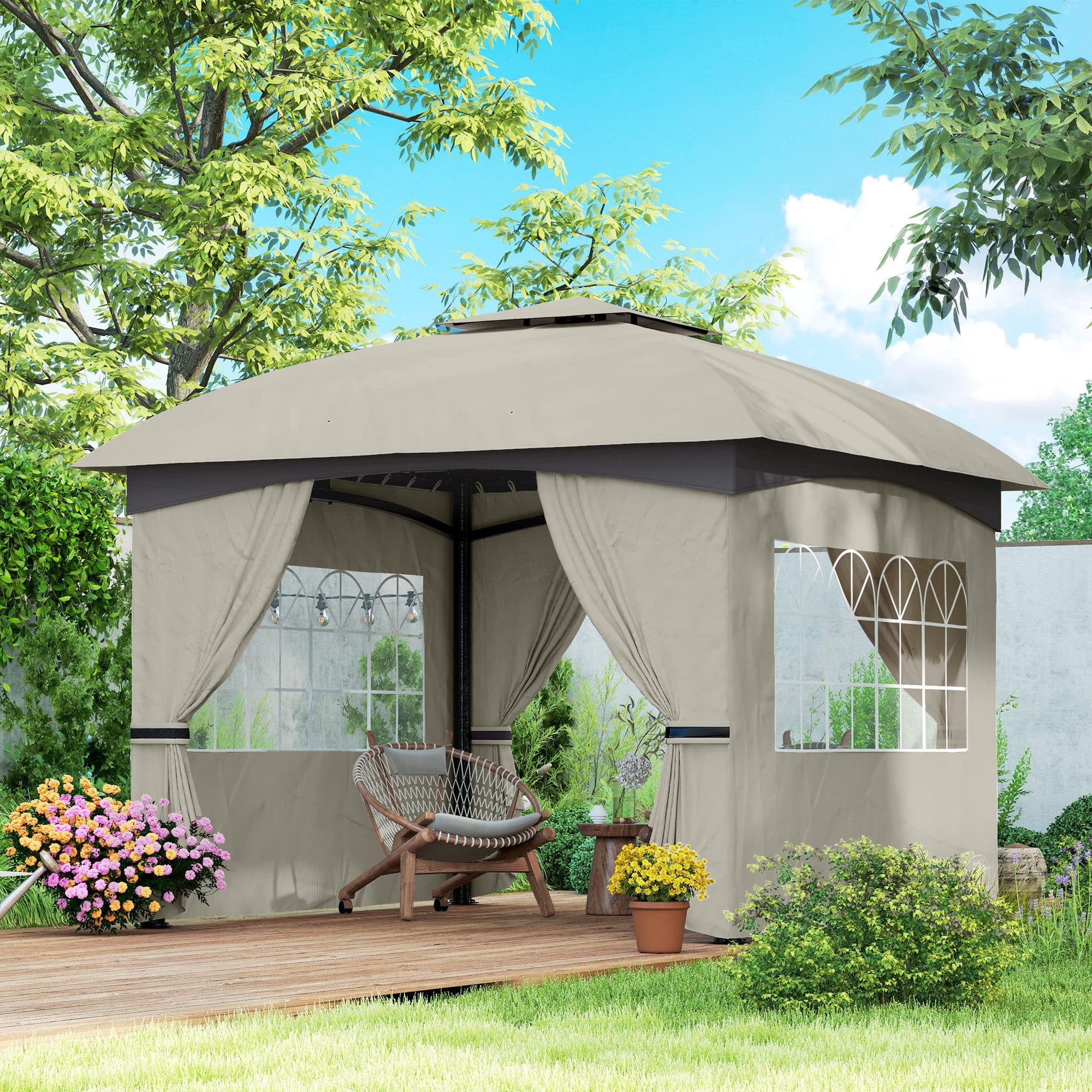 Outsunny Pavillon wasserabweisend Hellgrau mit UV-Schutz und Doppeldach - Bild 2
